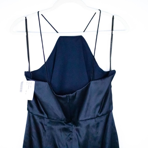 Nordstrom Womens Formal Midi Dress Size 12 Navy Blue Satin Wrap Halter Cocktail - Picture 7 of 12